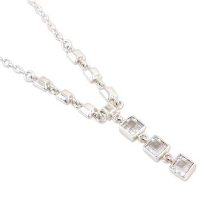 Topaz Y necklace, 'Divine Honor' - Sterling Silver Y Necklace with Faceted Topaz Stones