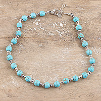 Calcite beaded anklet, 'Enchanting Desire' - Calcite and Sterling Silver Beaded Anklet Crafted in India