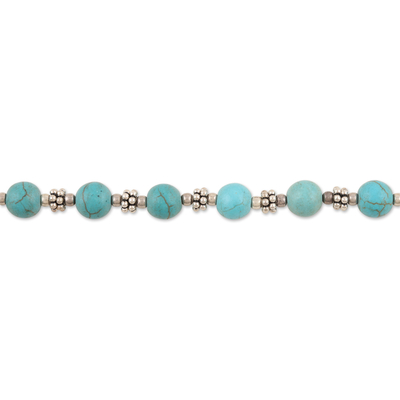 Calcite beaded anklet, 'Charming Fantasy' - Calcite and Sterling Silver Beaded Anklet Crafted in India