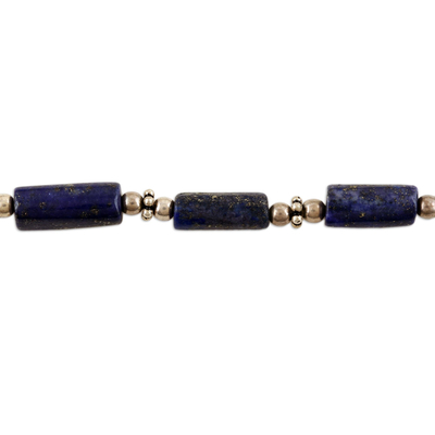 Lapislazuli-Fußkettchen, 'Royal Blue Delight', mit Perlen besetzt - Lapislazuli und Sterling Silber Perlen Fußkettchen aus Indien