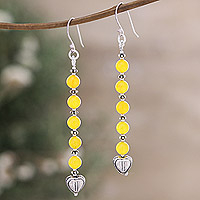 Onyx dangle earrings, 'Sunny Burst' - Sterling Silver Dangle Earrings with Yellow Onyx Beads