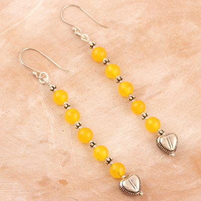 Onyx dangle earrings, 'Sunny Burst' - Sterling Silver Dangle Earrings with Yellow Onyx Beads
