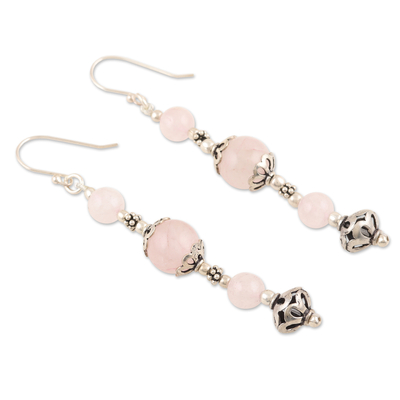 Rose quartz dangle earrings, 'Rosy Muse' - Sterling Silver Dangle Earrings with Rose Quartz Beads
