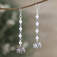 Moonstone dangle earrings, 'Misty Glam' - Sterling Silver Dangle Earrings with Moonstone Beads