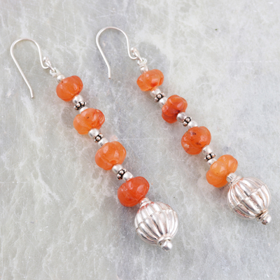 Carnelian dangle earrings, 'Tangerine Passion' - Sterling Silver Dangle Earrings with Carnelian Beads
