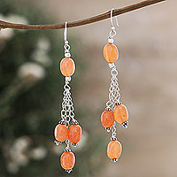 Carnelian dangle earrings, 'Sunset Waterfall' - Sterling Silver Dangle Earrings with Carnelian Beads
