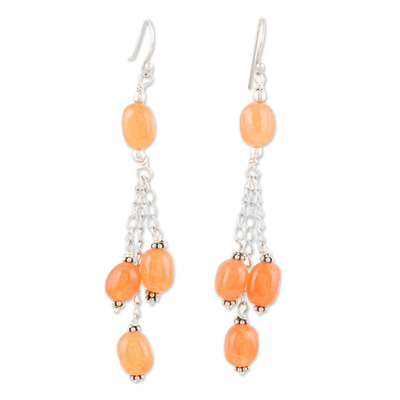 Carnelian dangle earrings, 'Sunset Waterfall' - Sterling Silver Dangle Earrings with Carnelian Beads