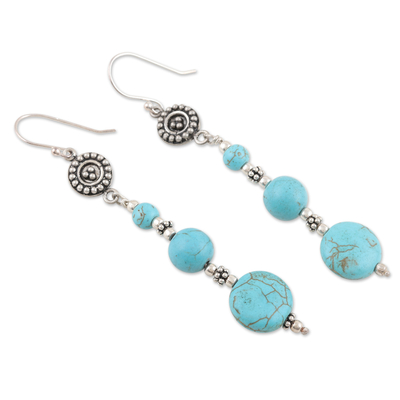 Calcite dangle earrings, 'Sky Appeal' - Calcite Beads & Sterling Silver Dangle Earrings from India