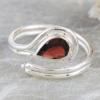 Garnet wrap ring, 'Passion Glory' - Sterling Silver Wrap Ring with Faceted Garnet Stone
