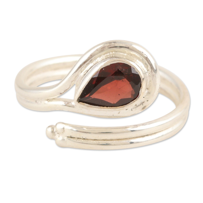 Garnet wrap ring, 'Passion Glory' - Sterling Silver Wrap Ring with Faceted Garnet Stone