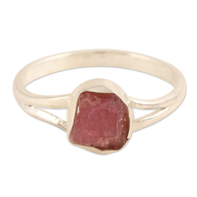 Sterling Silver Single Stone Ring with Freeform Ruby Gem