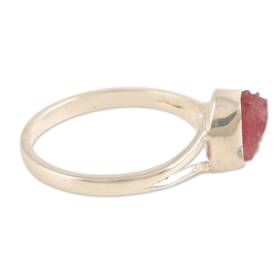 Ruby single stone ring, 'Creative Magic' - Sterling Silver Single Stone Ring with Freeform Ruby Gem
