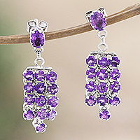 Pendientes cascada de amatista rodiada, 'Purple Grandeur' - Pendientes cascada rodiada con gemas de amatista facetadas