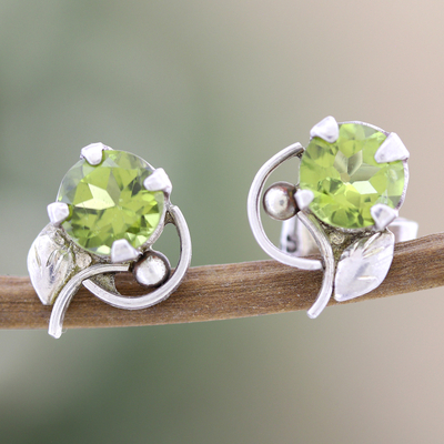 Peridot stud earrings, 'Forest Fortune' - Sterling Silver Stud Earrings with Natural Peridot Stones