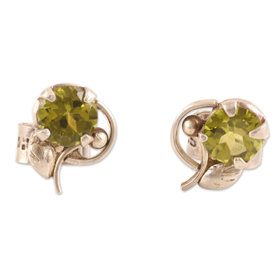 Sterling Silver Stud Earrings with Natural Peridot Stones