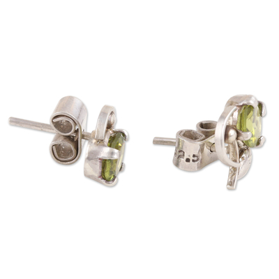 Peridot stud earrings, 'Forest Fortune' - Sterling Silver Stud Earrings with Natural Peridot Stones