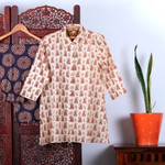 Cotton pajama set, 'Jaipur Illusions' - Patterned Beige and Black Cotton Pajama Set from India