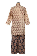 Cotton pajama set, 'Jaipur Illusions' - Patterned Beige and Black Cotton Pajama Set from India