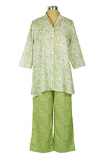 Cotton pajama set, 'Spring Paisley' - Paisley and Faux-Bois Printed Cotton Pajama Set in Green