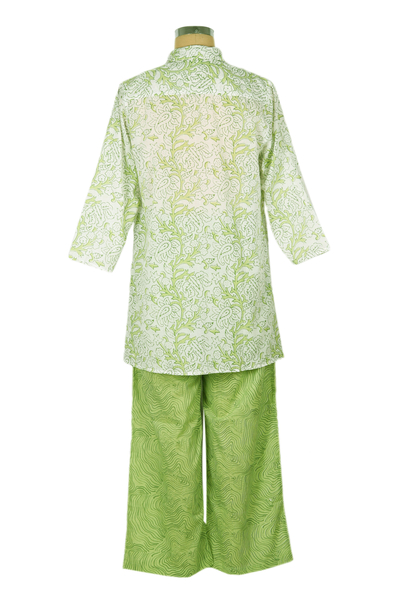 Conjunto de pijama de algodón - Pijama de algodón con estampado Paisley y Faux-Bois en verde