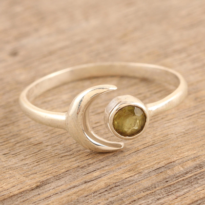 Peridot wrap ring, 'Celestial Beauty in Green' - Moon Peridot and Sterling Silver Wrap Ring from India