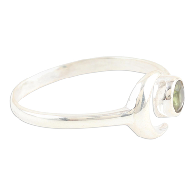 Peridot wrap ring, 'Celestial Beauty in Green' - Moon Peridot and Sterling Silver Wrap Ring from India