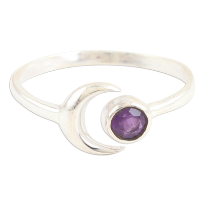 Amethyst wrap ring, 'Celestial Beauty in Purple' - Moon Amethyst and Sterling Silver Wrap Ring from India