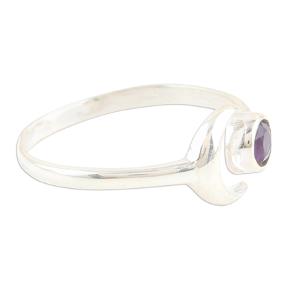 Amethyst wrap ring, 'Celestial Beauty in Purple' - Moon Amethyst and Sterling Silver Wrap Ring from India