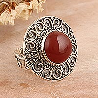 Onyx cocktail ring, 'Courageous Glory' - Red Onyx Cocktail Ring in a Combination Finish
