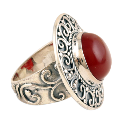 Onyx cocktail ring, 'Courageous Glory' - Red Onyx Cocktail Ring in a Combination Finish