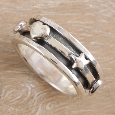 Sterling silver meditation ring, 'Stellar Love' - Romantic Sterling Silver Meditation Ring Crafted in India