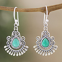 Onyx chandelier earrings, 'Memories of the Wise' - Green Onyx Chandelier Earrings Crafted from Sterling Silver