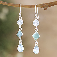Blue topaz and apatite dangle earrings, 'Blue Waltz' - Sterling Silver Dangle Earrings with Blue Topaz and Apatite
