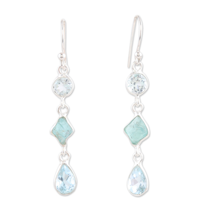 Sterling Silver Dangle Earrings with Blue Topaz and Apatite