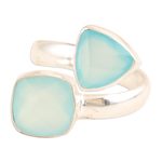 Chalcedony wrap ring, 'Peace Horizon' - Sterling Silver Wrap Ring with Eight-Carat Chalcedony Gems