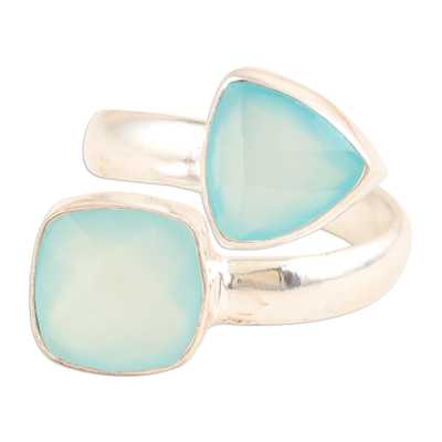 Chalcedony wrap ring, 'Peace Horizon' - Sterling Silver Wrap Ring with Eight-Carat Chalcedony Gems