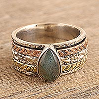 Labradorite meditation ring, 'Protection Gates' - Labradorite Meditation Ring Crafted from Precious Metals
