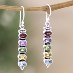 Multi-gemstone dangle earrings, 'Earth's Soul' - Sterling Silver Dangle Earrings with Five-Carat Gemstones