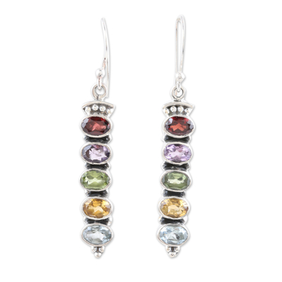 Multi-gemstone dangle earrings, 'Earth's Soul' - Sterling Silver Dangle Earrings with Five-Carat Gemstones