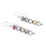 Multi-gemstone dangle earrings, 'Earth's Soul' - Sterling Silver Dangle Earrings with Five-Carat Gemstones
