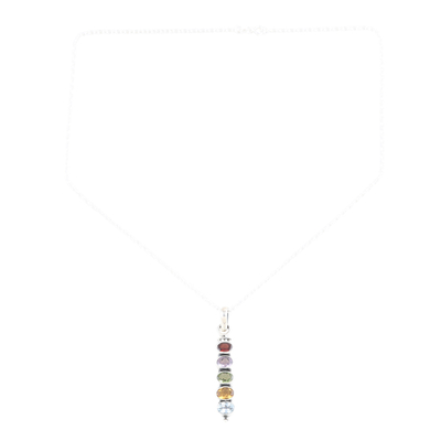 Halskette mit Anhänger aus mehreren Edelsteinen - Halskette mit Anhänger aus Sterlingsilber mit Fünf-Karat-Edelsteinen