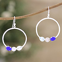 Multi-gemstone dangle earrings, 'Blue Beginning' - Sterling Silver Dangle Earrings with Faceted Gemstones