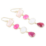 Gold-plated multi-gemstone dangle earrings, 'Pink Era' - Multi-Gemstone Dangle Earrings with 18k Gold Plating