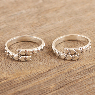 Sterling silver toe rings, 'Loving Hug' (pair) - Pair of Sterling Silver Toe Rings with Heart Pattern