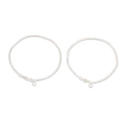 Cultured pearl anklets, 'Radiant Innocence' (pair) - Pair of Sterling Silver Anklets with Cultured Pearl Charms