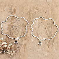 Sterling silver anklets, 'Radiant Peace' (pair) - Pair of Sterling Silver Anklets with Peace Charms