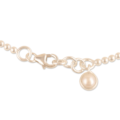 Cultured pearl anklets, 'Integrity Orbs' (pair) - Pair of Sterling Silver Cultured Pearl Anklets from India