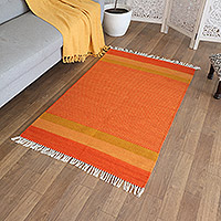 Wool area rug, 'Orange Appeal' (3x5) - Handloomed Wool Area Rug with Orange Stripes (3x5)