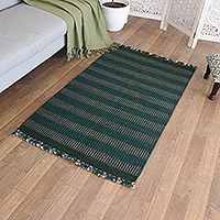 Wool area rug, 'Green Gallant' (3x5) - Indian Handloomed Wool Area Rug in Green Tones (3x5)