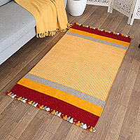 Wool area rug, 'Red Appeal' (3x5) - Handloomed Wool Area Rug with Red and Grey Stripes (3x5)